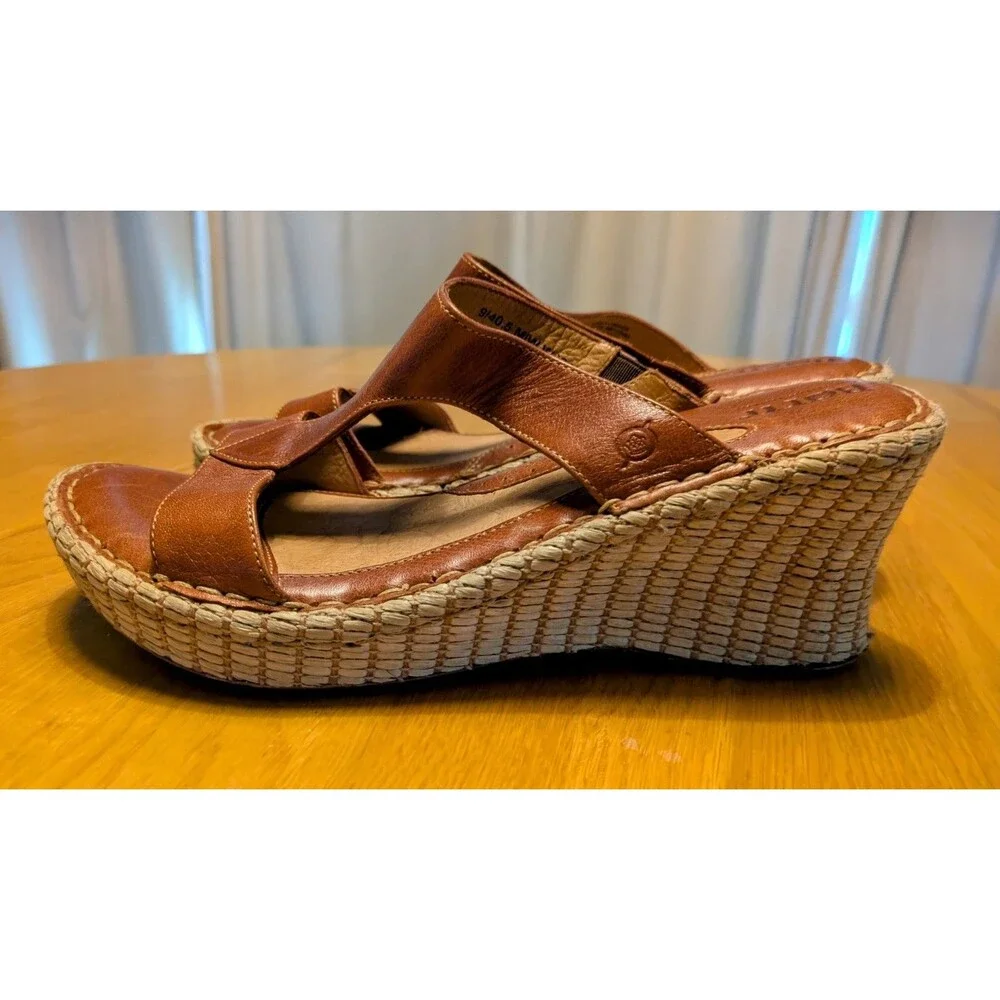 Born Drillers Sandals Womens 9 40.5 M W Brown Leather Espadrille Wedge Open Toe